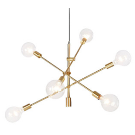 6 Lights Brushed Brass gold decorative luxury sputnik pendant lighting led modern crystal chandelier