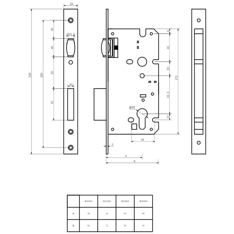 stainless steel Lock Case Roller Latch ball catch lock body mortise door lock set