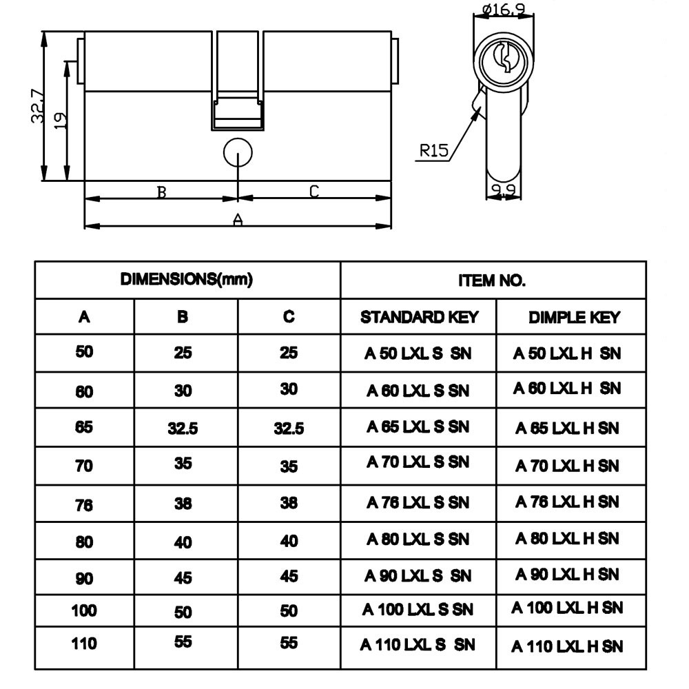 brass high Security euro Door Cylinder Locks for Mortise Locks