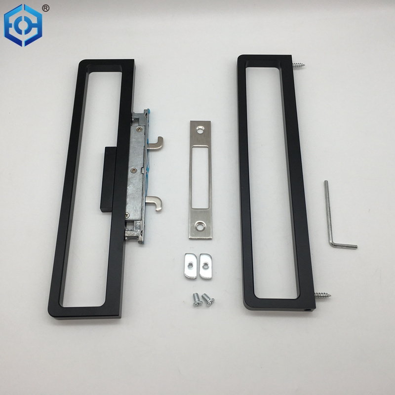 Matte Black Rectangle Thin Aluminum Alloy Sliding Door Lock