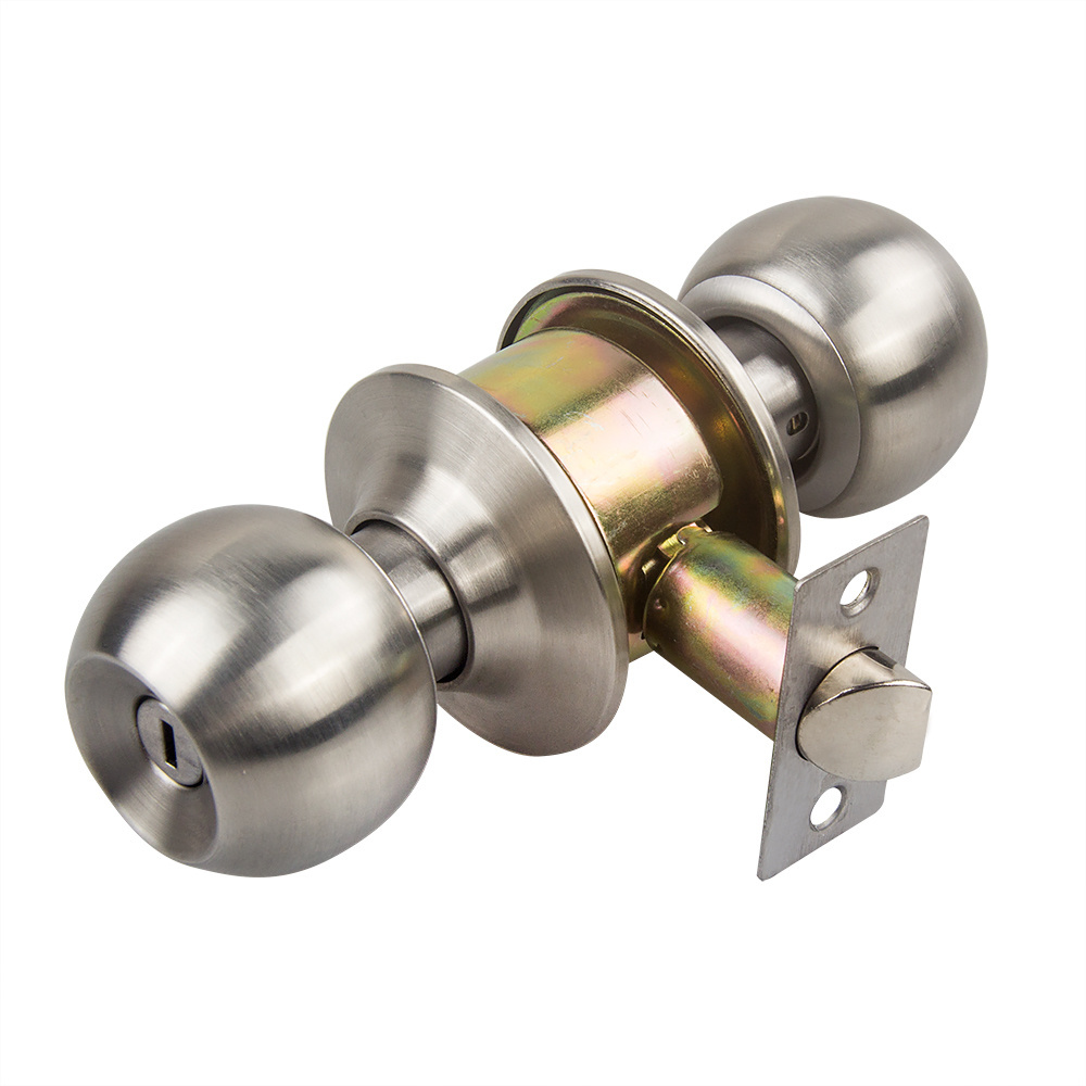 Stainless Steel Push Keyed  Bedroom Door Knob Lock Set with Key