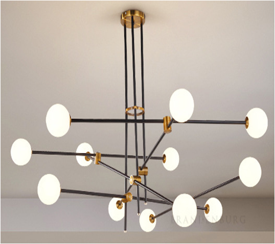 6 Lights Brushed Brass gold decorative luxury sputnik pendant lighting led modern crystal chandelier