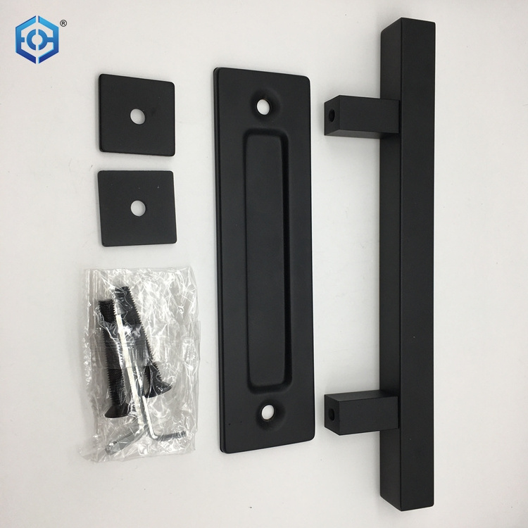 Hollow Steel Square Barn Door Handle Black Rustic Black Door Handle for Garage Gate Shed Kitchen Closet