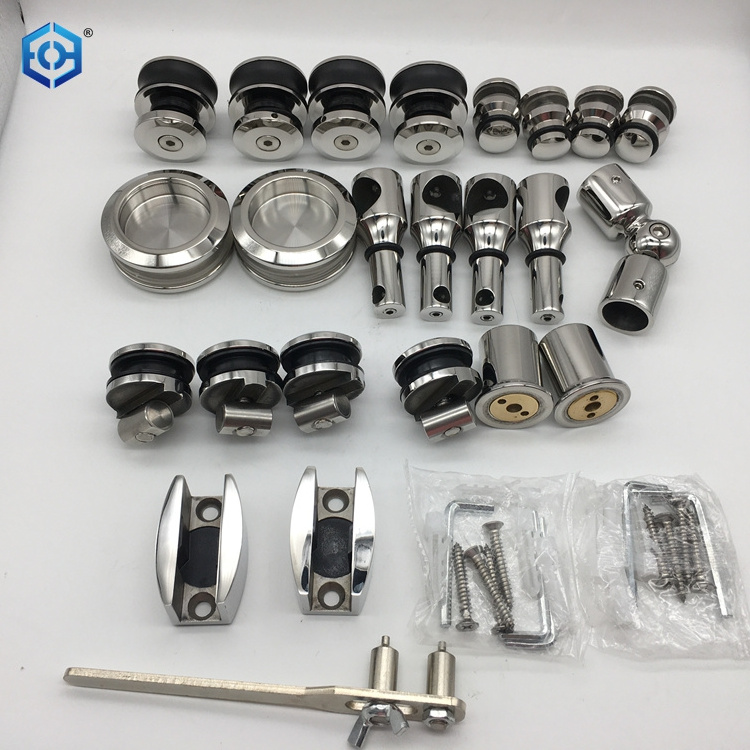 Chrome Stainless Steel Frameless Sliding Shower Door Hardware Track Kit