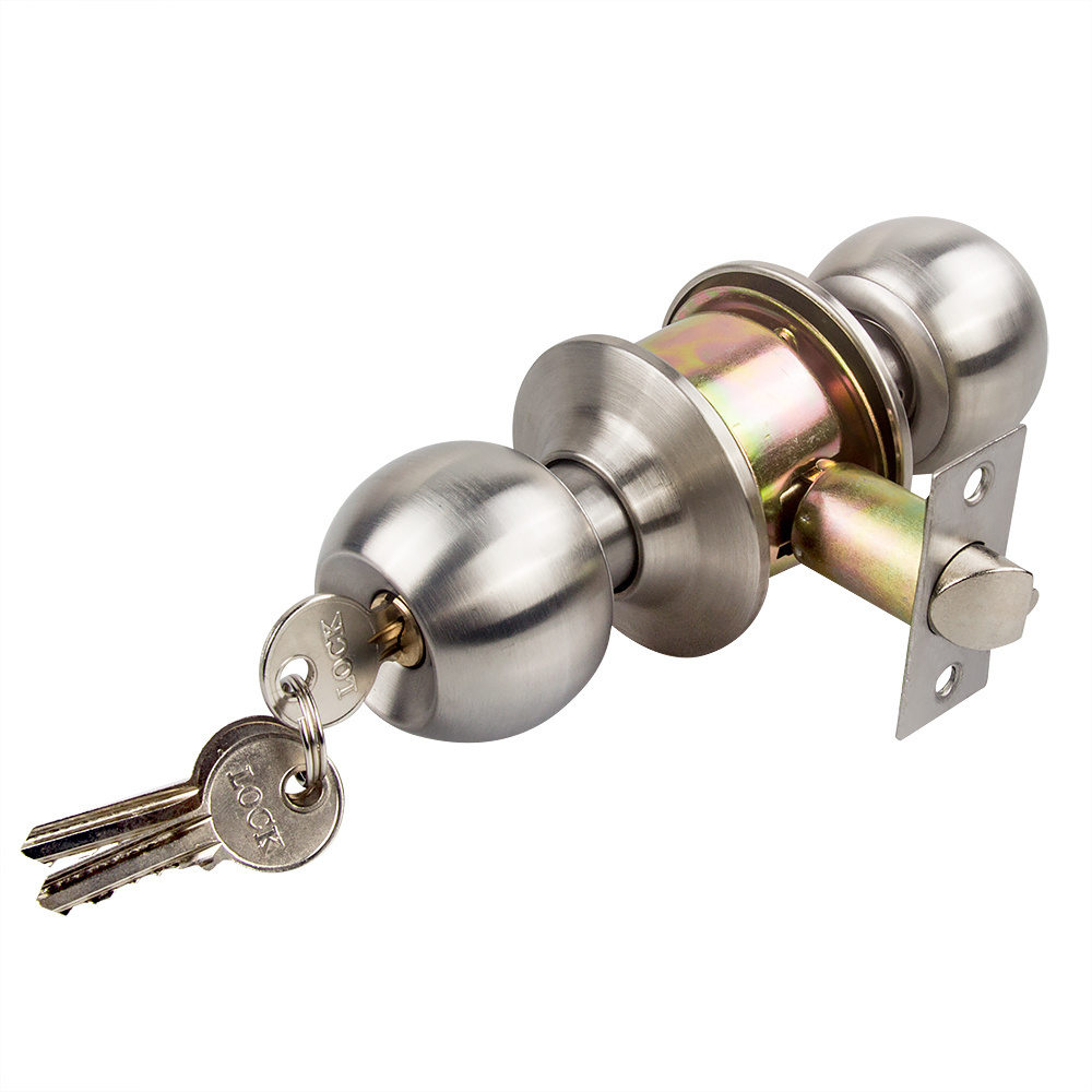 Stainless Steel Push Keyed  Bedroom Door Knob Lock Set with Key