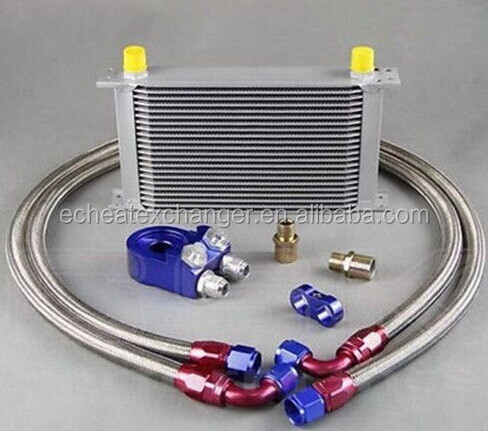 Click to view larger image UNIVERSAL 22 ROW -AN10 ENGINE TRANSMISSION OIL COOLER + RELOCATION FILTER KIT SG SILVER COLOR