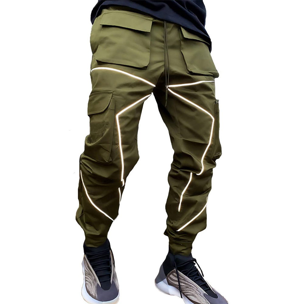 Premium Stacked Pants Jogging Suit Reflective Side Stitching Contrast Tape Men Skinny Stacked Pants