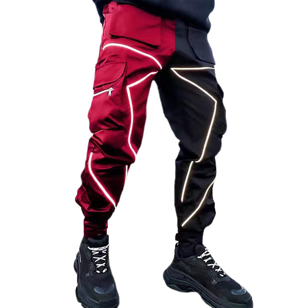 Premium Stacked Pants Jogging Suit Reflective Side Stitching Contrast Tape Men Skinny Stacked Pants