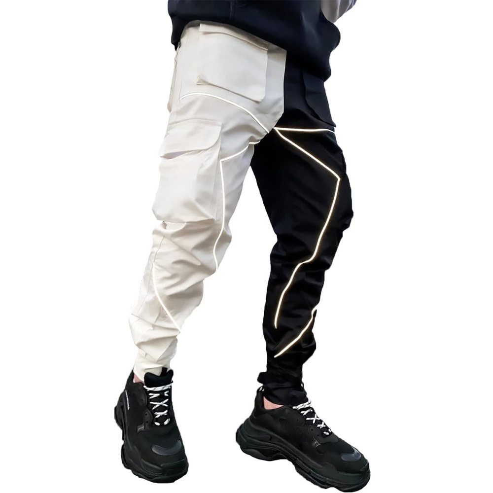 Premium Stacked Pants Jogging Suit Reflective Side Stitching Contrast Tape Men Skinny Stacked Pants