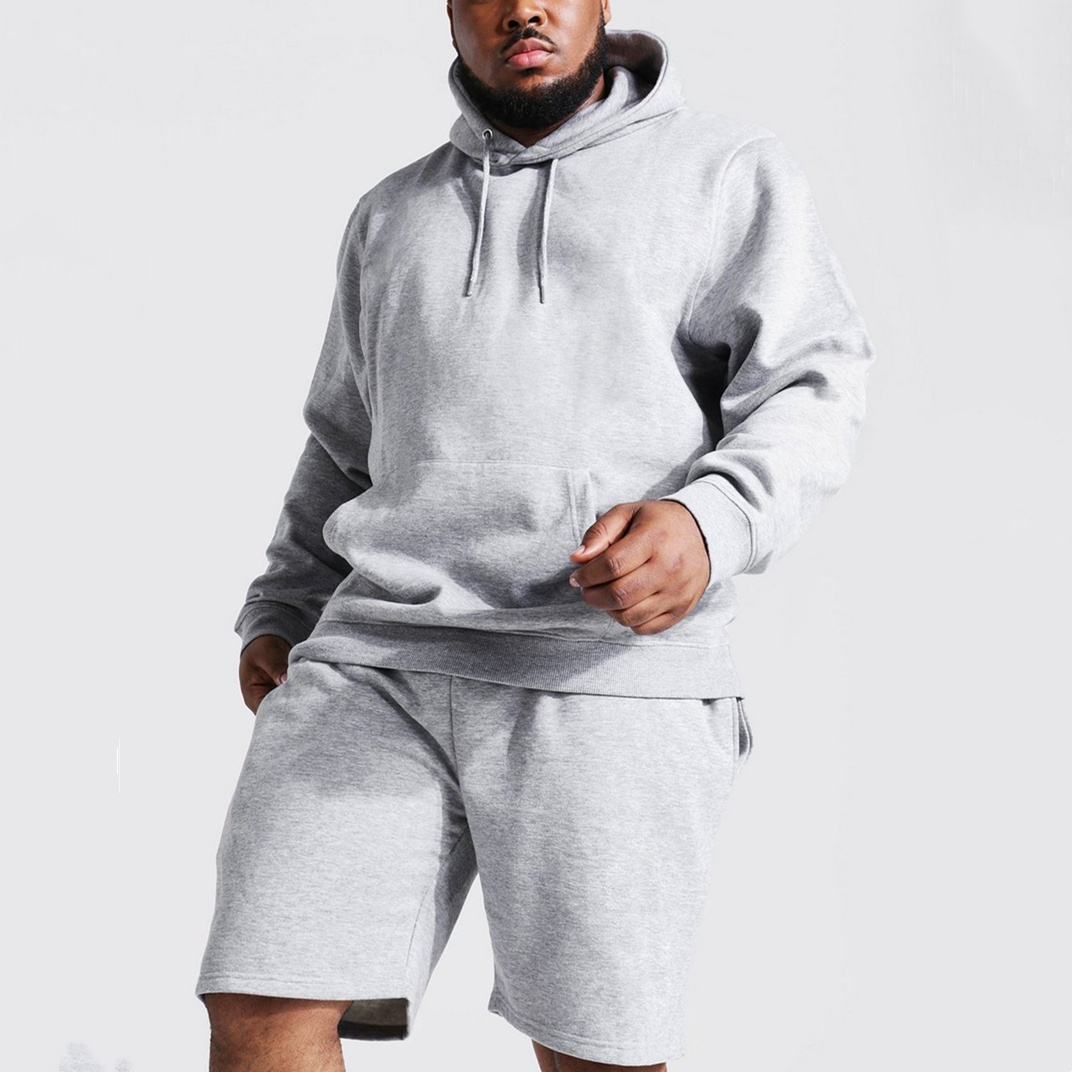 Custom Own Logo Two Piece Cotton Jogging Suits, Sweatshirt And Jogger Shorts Fleece Mens Track Suit