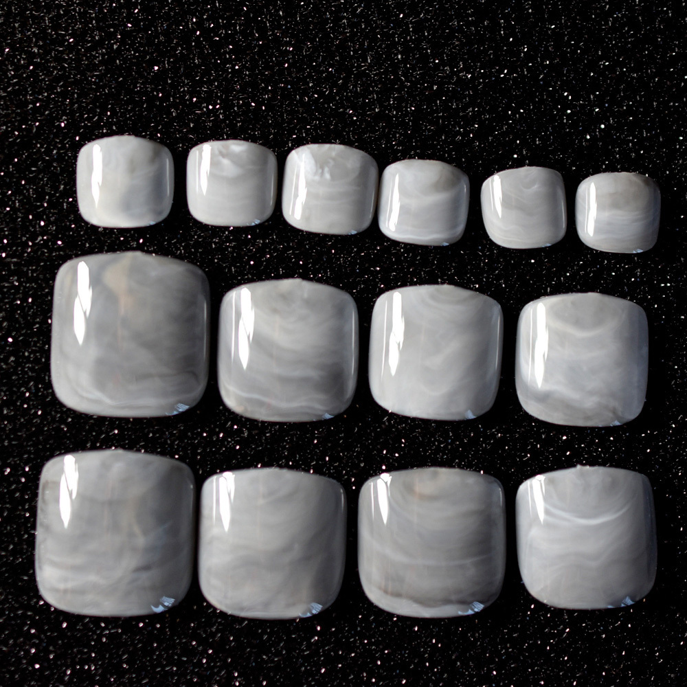 Fashion Marble Toenails Grey Shiny Short Fake Toes Nail Gel Gel Nails Art Tips for Toes 24 Count