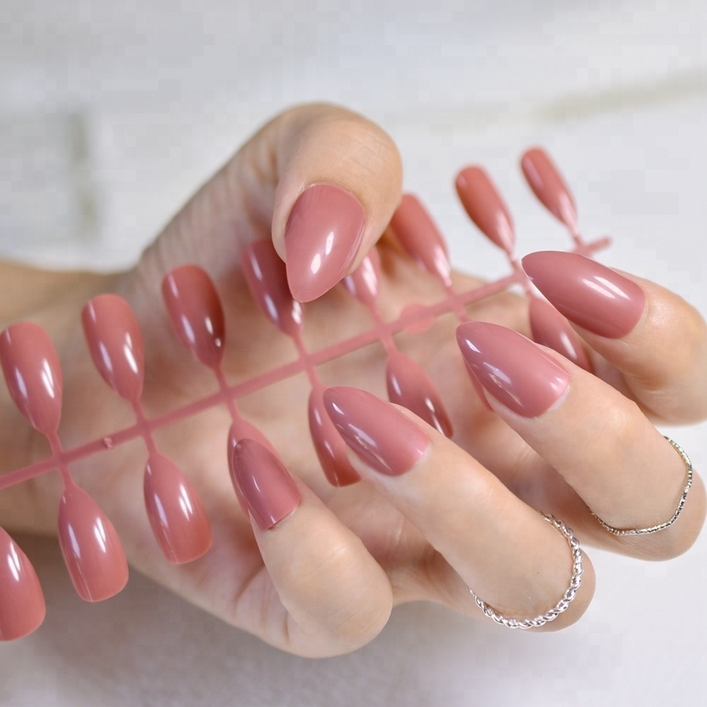 Dusty Cedar Fashion Stiletto False Nails Pointed Sharp Candy Deep Rose Red Nail Tips No Glue Press On Nails