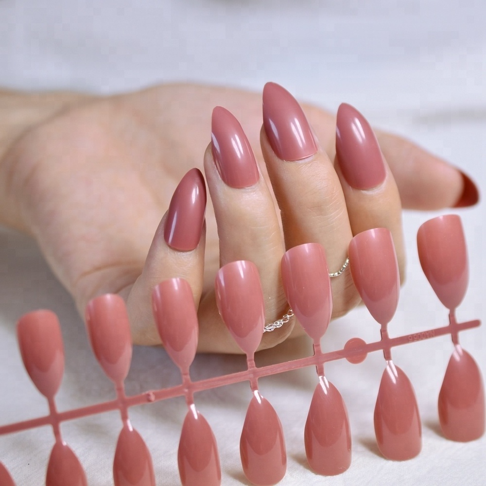 Dusty Cedar Fashion Stiletto False Nails Pointed Sharp Candy Deep Rose Red Nail Tips No Glue Press On Nails