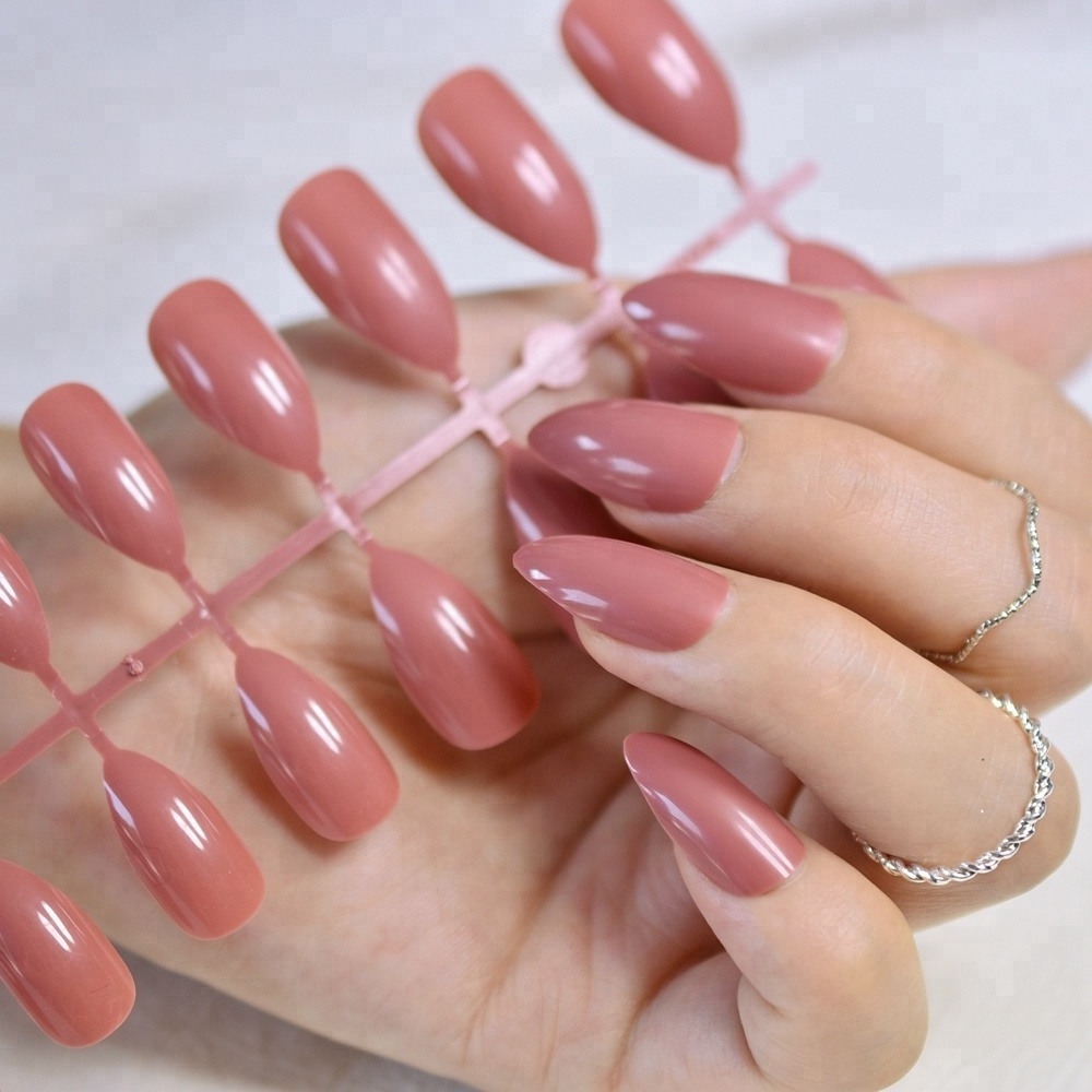 Dusty Cedar Fashion Stiletto False Nails Pointed Sharp Candy Deep Rose Red Nail Tips No Glue Press On Nails