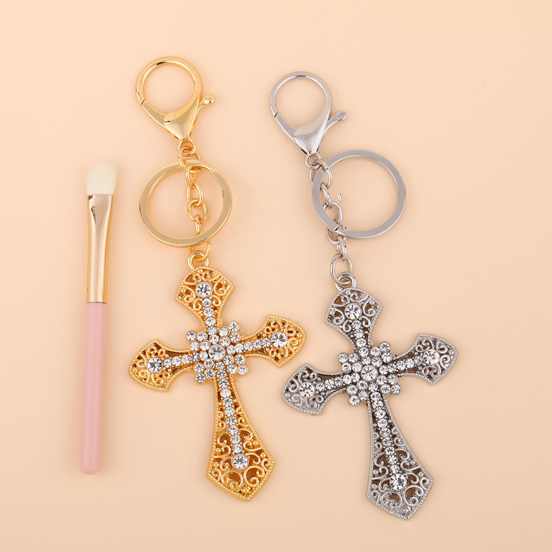 Fashion Pendant Wholesale Rhinestone Cross Metal Keychain