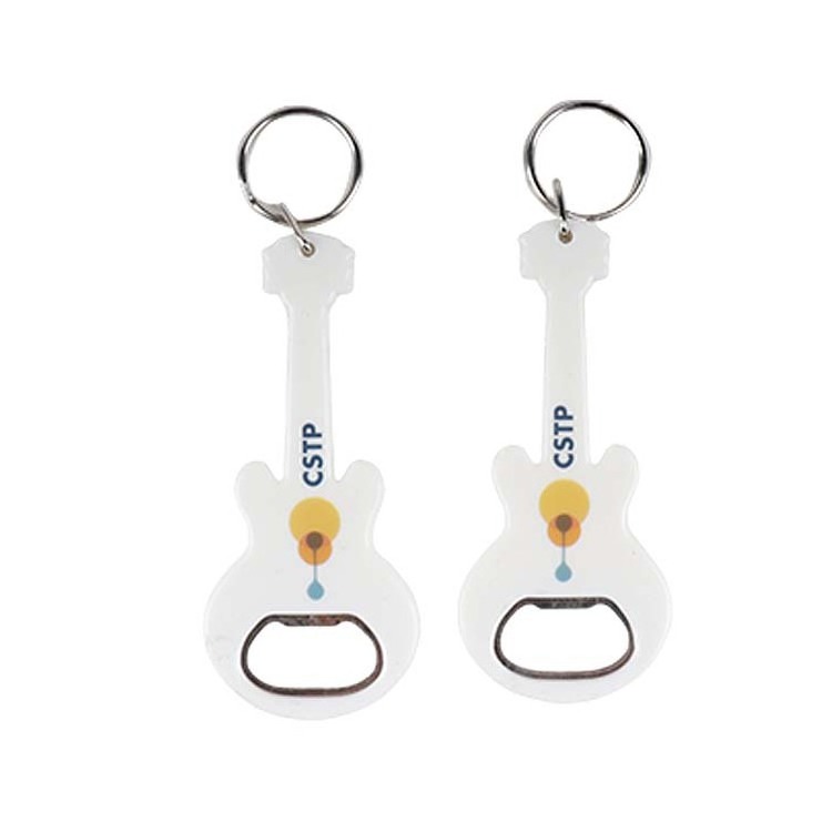 Creative Guitar Keychain Double Sided Printable Logo Music Bar Wine Beer Bottle Opener With Keyring