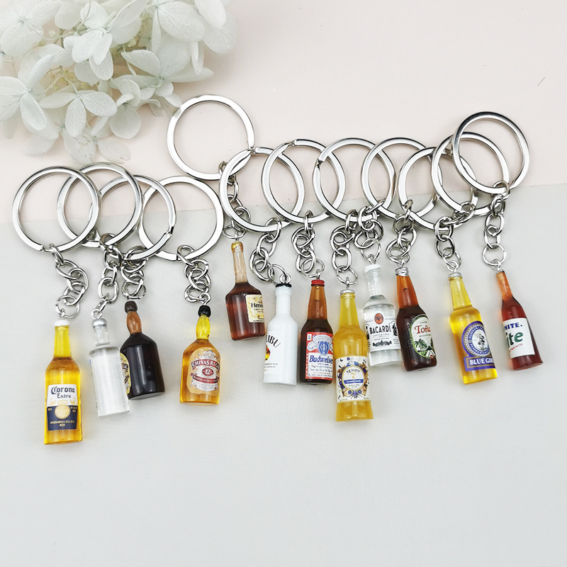 Custom Alcohol Beer Bottle Keychain Resin Simulation Mini Beer Cocktail Bottle Keychain