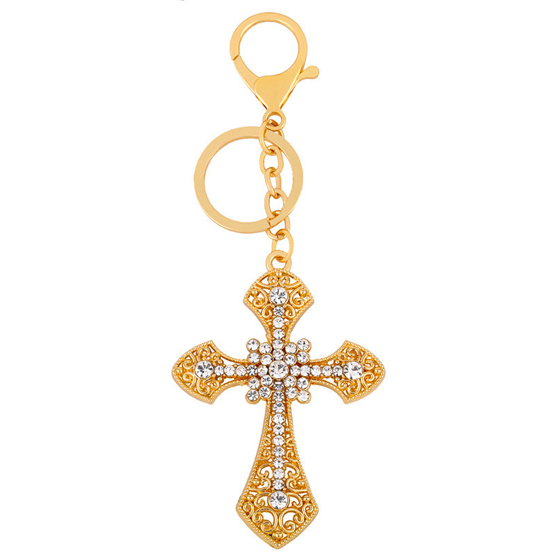 Fashion Pendant Wholesale Rhinestone Cross Metal Keychain