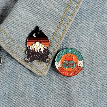 Jewelry Gift For Kid Cartoon Round Sun Sunrise Mountain Peak Bird Fire Pin Metal Enamel Custom Lapel Pin