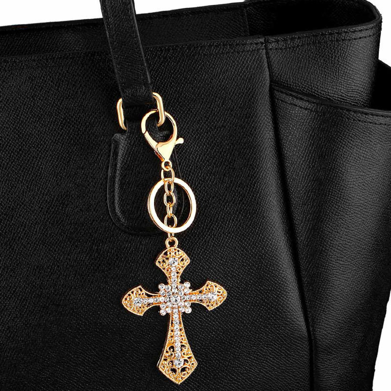 Fashion Pendant Wholesale Rhinestone Cross Metal Keychain