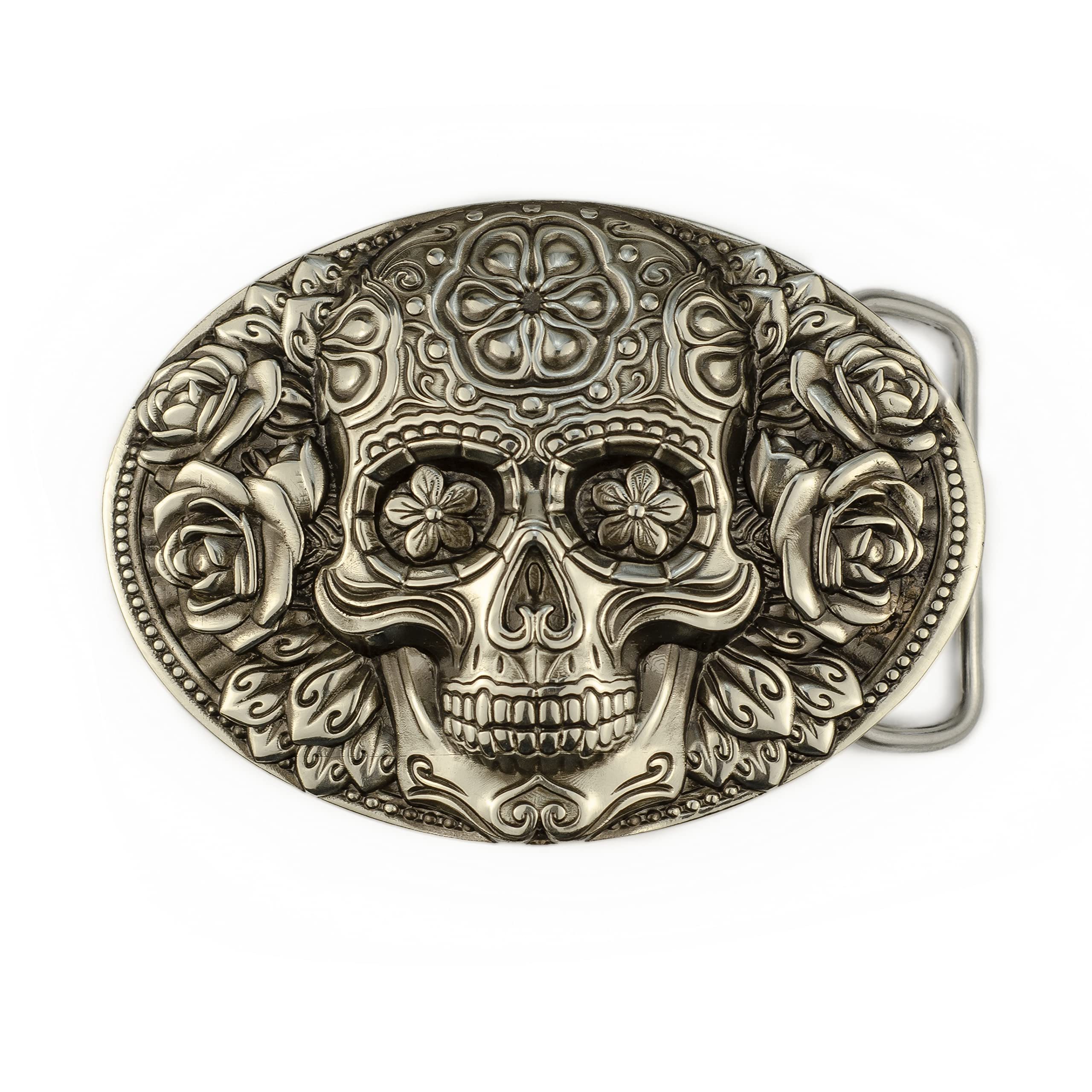 Personalized metal skull stainless steel belt buckle 3D logo custom western cowboy belt buckle santa muerte belt buckle