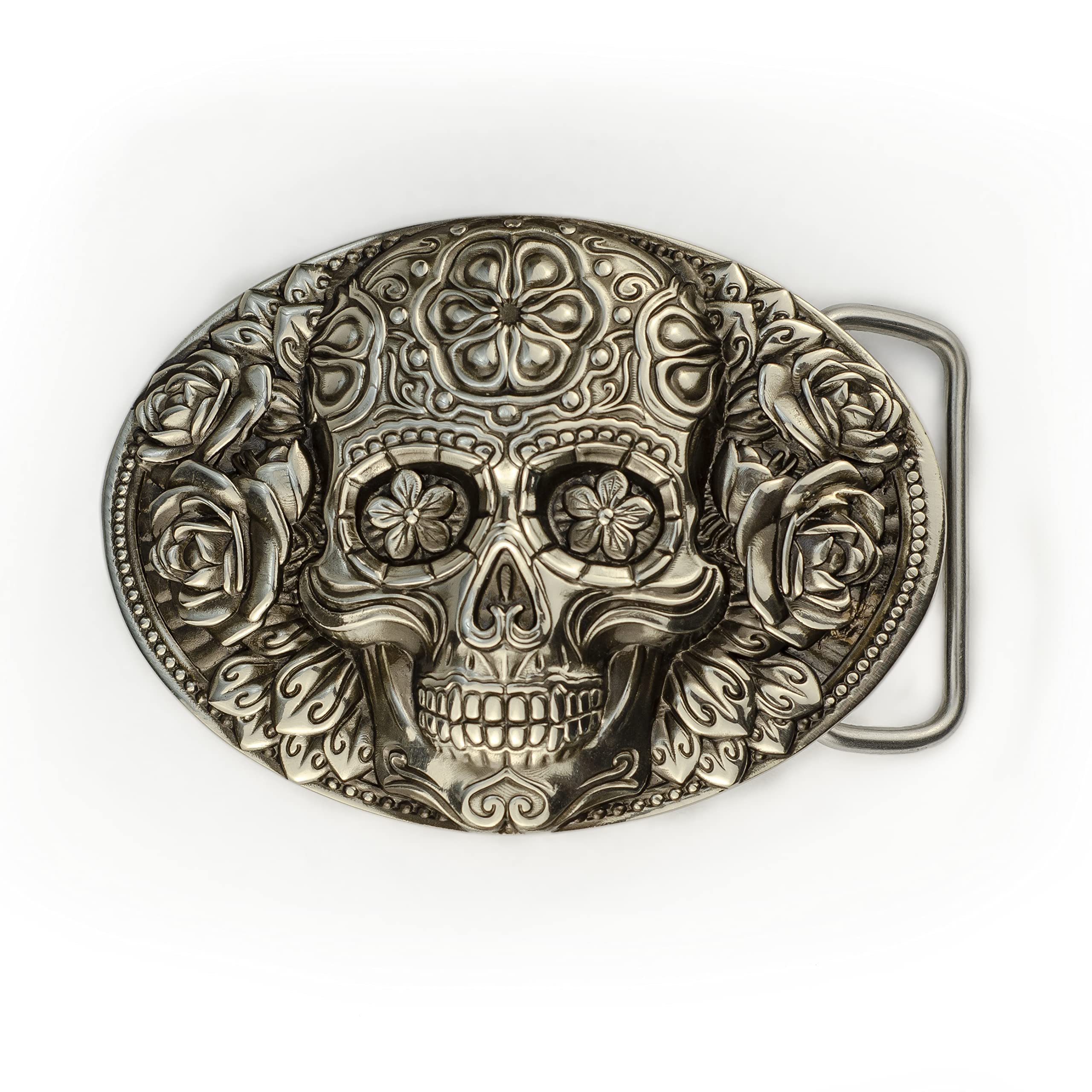 Personalized metal skull stainless steel belt buckle 3D logo custom western cowboy belt buckle santa muerte belt buckle