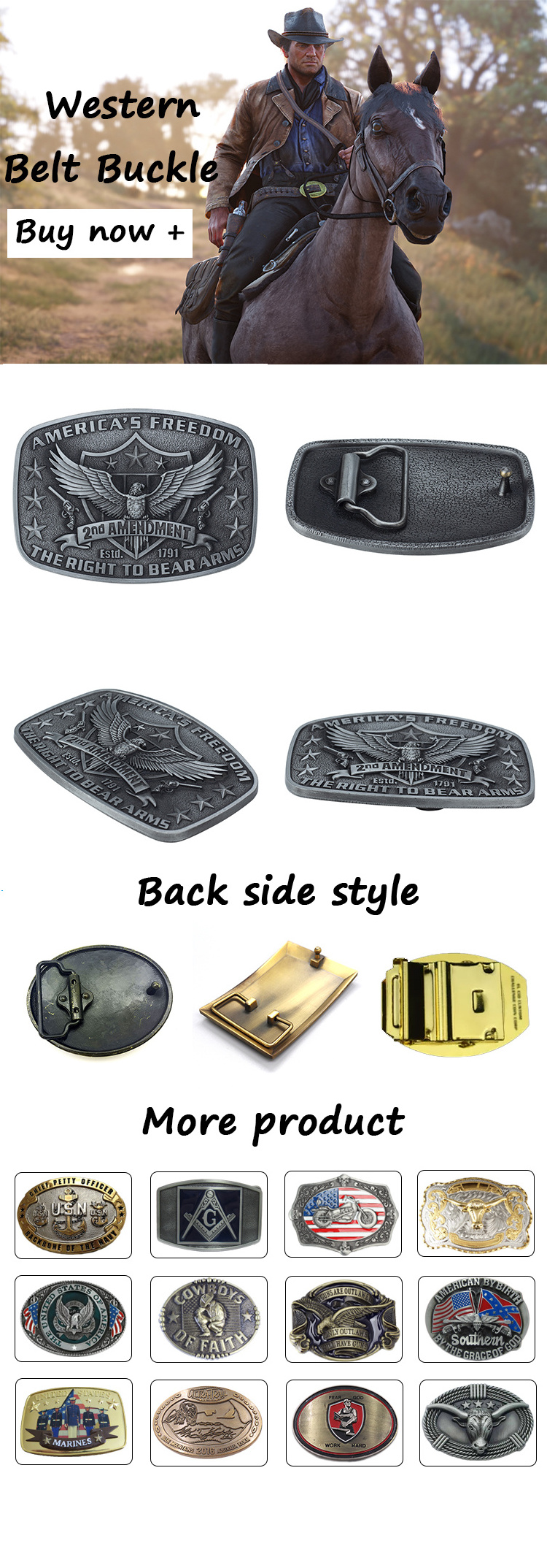 Wholesale custom metal western cowboy belt buckles 3D logo big animal rodeo zinc alloy men women fashion belt buckle for belt