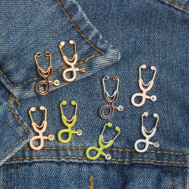 Custom Metal Pin Medical Jewelry Doctors Nurses Mini Stethoscope Brooches Pins Lapel Pin Badges