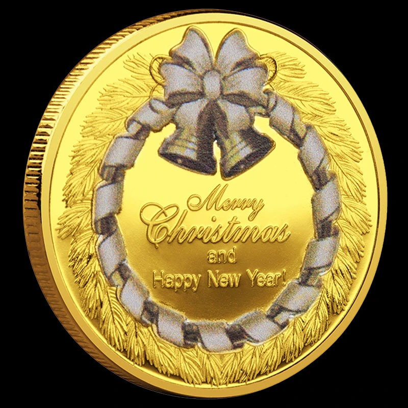 Merry Christmas Happy New Year Santa Claus Wishing Coin Gold Plated Souvenirs Coin