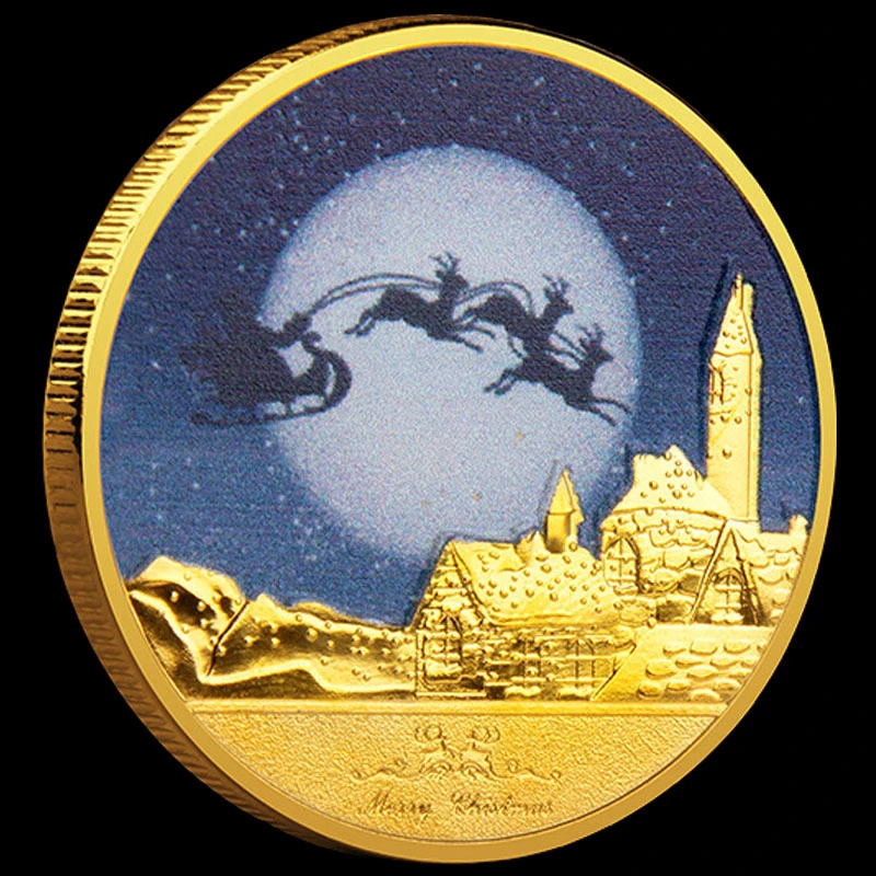 Merry Christmas Happy New Year Santa Claus Wishing Coin Gold Plated Souvenirs Coin