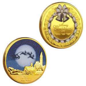 Merry Christmas Happy New Year Santa Claus Wishing Coin Gold Plated Souvenirs Coin