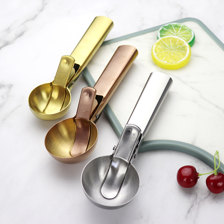 Heavy Duty Metal Ice Cream Scooper Safe Premium Stainless Steel and Copper Plated Ice Cream Spoon with Trigger