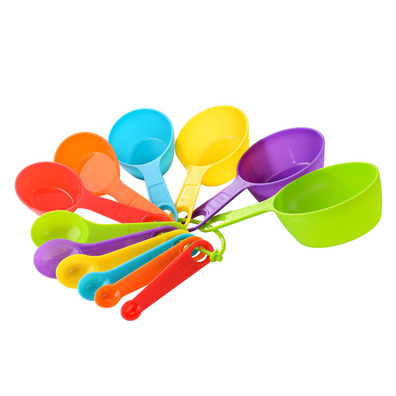 Eco Friendly Kitchen Baking Measuring Tools 12 Piece Oval Shape Plastic Random Colorful Measuring Cups and Spoons Set