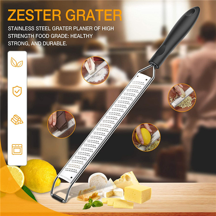 Non slip handle cheese grater stainless steel lemon zester and citrus grater with protective cover