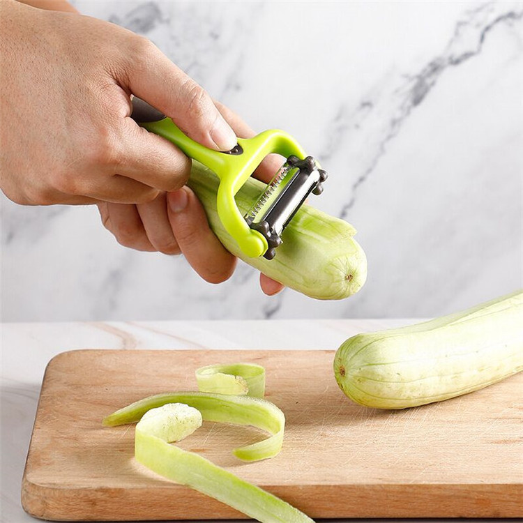 Multi function triple serrated blade stainless steel cabbage peeler 3 in 1 vegetable rotating sweet plastic potato peeler