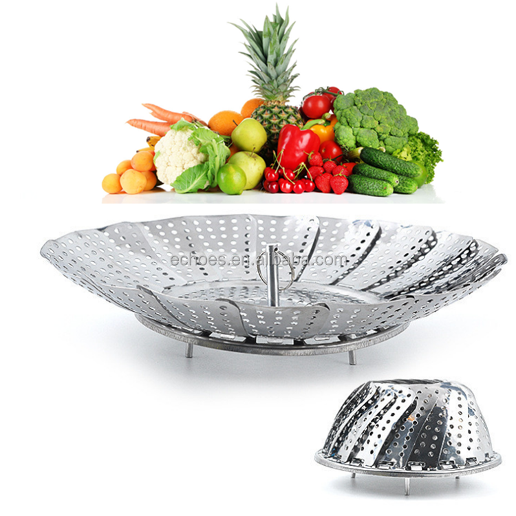 9 inches metal folding expandable premium stainless steel vegetable bun food steamer basket