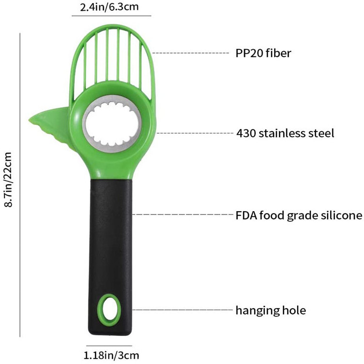 Multi functional 3 in 1 with good grip handle stainless steel avocado slicer tool