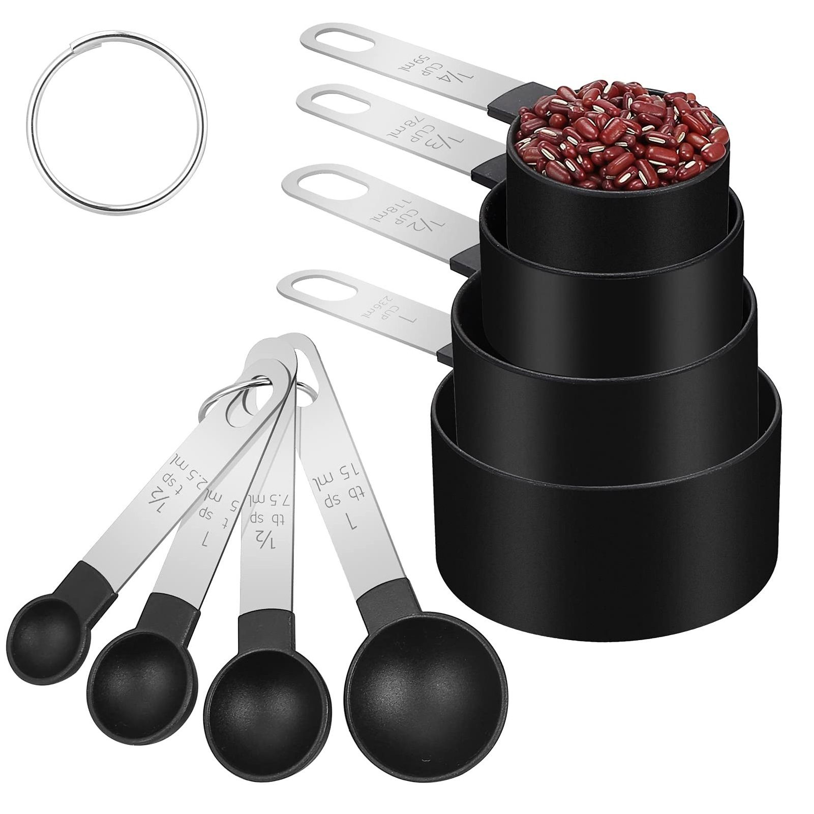 set of 8 stackable plastic measuring spoon and measuring cup with stainless steel handle kitchen measuring tool