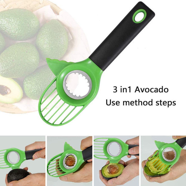 Multi functional 3 in 1 with good grip handle stainless steel avocado slicer tool