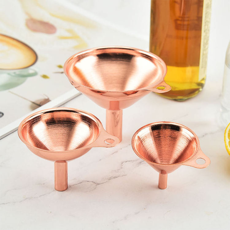 Durable Kitchen Accessories Rose Gold Kitchen Funnel Set  3pcs Mini Stainless Steel Funnel Use For Filling Bottles Flask Cooking