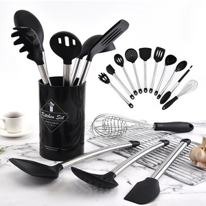 Home kitchen tools gadgets black 11 piece silicone cooking utensil set with pp  holder