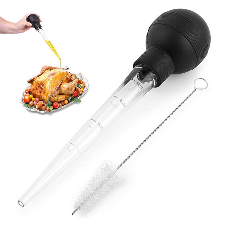 Home Baking and Roaster Turkey Tools Detachable Food Grade Bulb Oil Baster with Cleaner Brush