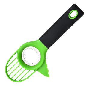 Good grip handle green multi functional kiwi knife hand shape 3 in 1 plastic avocado slicer cutter