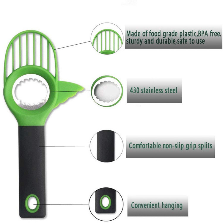 soft grip handle 3 in 1 avocado cutter slicer and corer pitter multi functional avocado knife