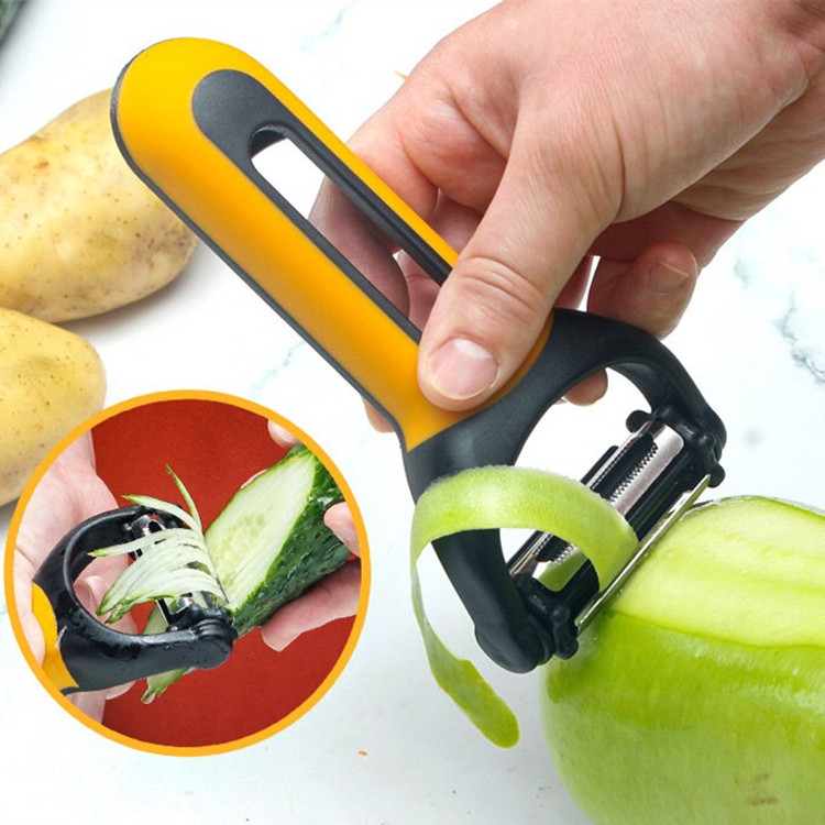 Professional kitchen gadgets 3 in 1 stainless steel sharp blade kitchen slicer fruit paring vegetable peelers with bottle opener