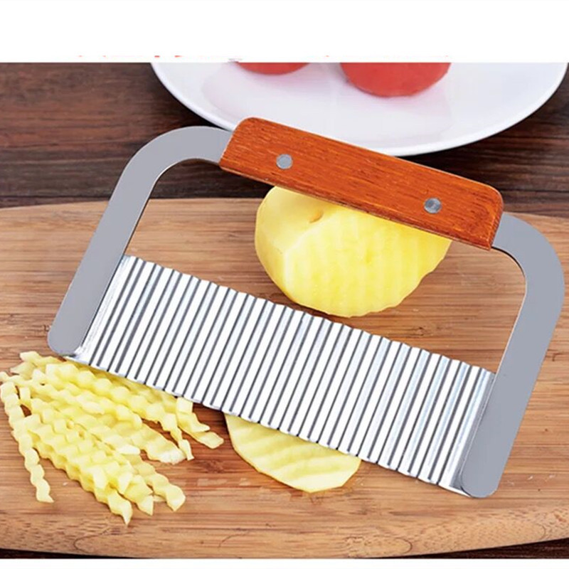 Wavy Potato soap cutting tool stainless steel blade french fry slicer serrator chopping knife with wooden handle