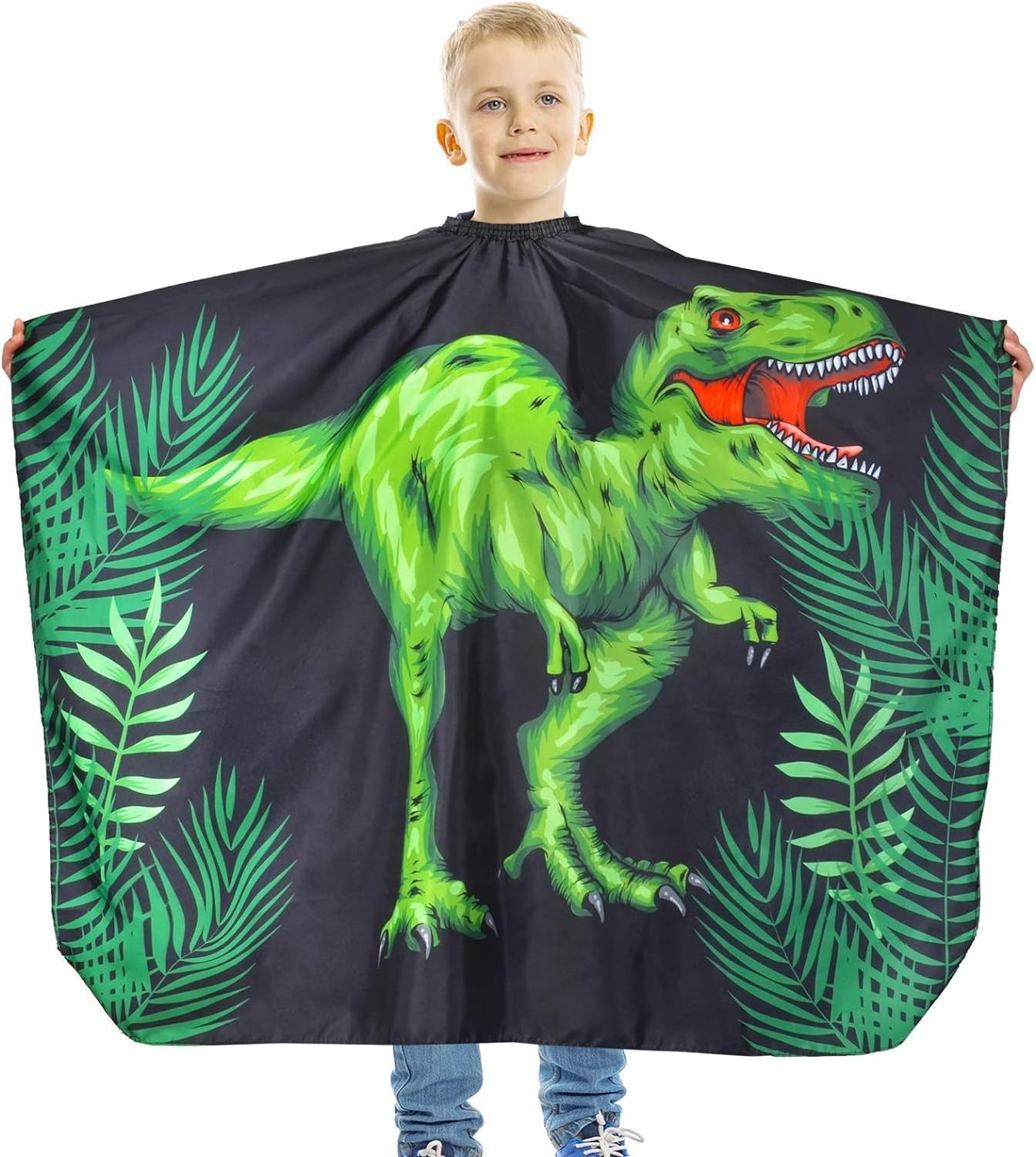 Professional Barber Salon Dinosaur Hair Cutting Cape for Boys with Adjustable Snap Closure