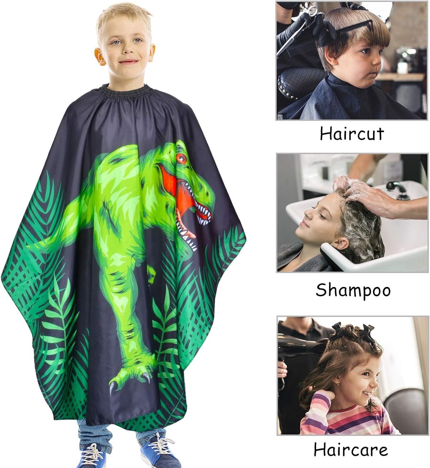 Professional Barber Salon Dinosaur Hair Cutting Cape for Boys with Adjustable Snap Closure