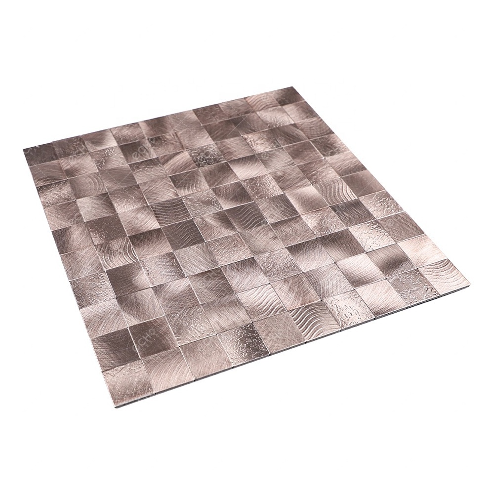 Eye-catching Textured Aluminium Rose Gold Metal Mosaic Tile Peel and Stick for Kitchen Backsplash