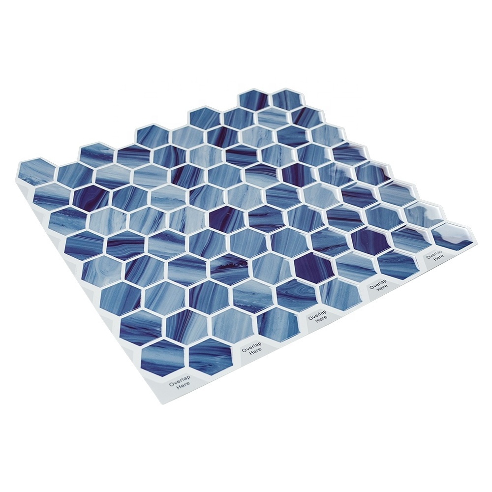 Removable Blue 3D Mosaic Sticker Self Adhesive Kitchen Wall Tile Stick on Backsplash